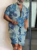 Agasalho masculino verão manga curta havaiana botão estampado praia street casual 2 peças S4XL 230718