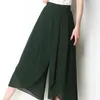 Women's Pants Women Skirt See-through Chiffon Lady Trousers Double Layers Split Hem Cropped Pant Solid Color Elastic Waist Wide Leg