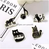 Pins Brooches Black And White Keys Enamel Pins On The Piano Cat Musical Note Lapel Badges Concert Jewelry Gift For Art Friends Drop Dhulm