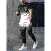 Conjunto de camiseta de treino masculino Letra K Calças impressas em 3D Tracking Calças 2 peças Street Wear Roupa esportiva grande 230718