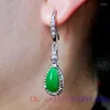 Dangle Boucles D'oreilles Jade Goutte D'eau De Mode Naturel Amulettes Vert Sculpté 925 Argent De Luxe Cadeaux Femmes Bijoux Chinois Accessoires Cadeau