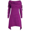 Casual Dresses European American Large Dress Pleated Collar Long Sleeve Hem Irregular Sexy Plus Size Velvet Vestidos Clothes