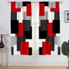 Curtain 3D Red And Black Grey Classic Luxury Geometric Abstract Art Modern 2Pieces Shading Drapes Window For Living Room Bedroom