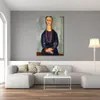Handcrafted Wall Art Canvas Woman in A Red Necklace Amedeo Modigliani Painting Portrait Artwork Modern Hotel Decor