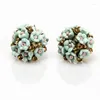 Stud Earrings 1Pairs/set Round Ceramic Crystal For Women Pink Small Flower Korea Jewelry Accessories