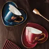 Tazas, platillos, taza de café de cerámica en forma de corazón, desayuno decorativo, té de la leche, platillo reutilizable para bodas