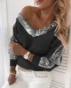 Women's Sweaters Women V-neck Knitted Pullover Autumn Sequins Fluffy Long Sleeve Sweater Elegant Fall Patchwork Sweater L230718