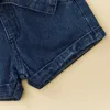 Set di abbigliamento Moda estiva Bambini Ragazze 2 pezzi Set di vestiti 1-6Y Solid Ruffles Canottiere senza maniche + Pantaloncini a vita alta in denim