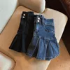 Skirts Summer Women Party Denim Vintage Pleated Chic Cozy Slim Pure Schoolgirls Clothing High Waist Lovely Mini Faldas Ulzzang 230718