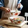 Миски Северная Цветовая глазурь с деревянной ручкой керамическая западная чаша и тарелка паста дома творческий фруктовый салат хлеб