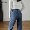 Calça Jeans Feminina SpringSummer Microflare Comprimento Tornozelo Tamanho Grande Cintura Alta com Costura Dividida Longa 230718