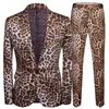 Moda uomo Casual Boutique Leopard Print Nightclub Style Suit Jacket Pants Uomo Due pezzi Blazer Coat Pantaloni Set 220308p