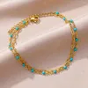 Anklets bohemiska pärlor dubbelskiktad kedja för kvinnor rostfritt stål guldfärg anklet sommarstrand smycken accessoires femme