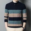 Men's Sweaters Striped Harajuku Oversized Pullovers 2023 Autumn Classic Style Round Neck Spliced Color Loose Hip Hop Knitted Sweater E156