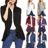 Femme Tricots Cardigan Printemps Eté Automne Vêtements Couleur unie Haut Slim A Volants Ourlet Manches Trois Quarts Mince Simple Manteau Noir Bleu