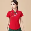 Ubranie etniczne Cheongsam Womens Plus Size Tops 2023 Letnia moda bawełniana mieszanka haftowa stojak na kołnierz krótki rękaw chiński styl qipao