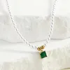 Pendant Necklaces Luxury Square Green Zircon Imitation Pearl Necklace For Women Collar Stainless Steel Clasp