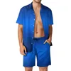 Men's Tracksuits Men Sets Black Indigo To Aqua Blue Casual Shirt Set Retro Beach Shorts Summer Graphic Suit 2 Piece Clothing Plus Size