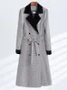 Costumes pour femmes de haute qualité automne hiver femmes Long Blazer noir Plaid dames veste femme manteau décontracté avec ceinture
