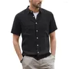 Men's Casual Shirts 2023 Japanese Summer Buttoned Shirt Cotton Linen Short Sleeved Two Pocket Wide Corner Collar