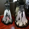 Gorgeous Gothic Black and White Wedding Dresses 2020 Strapless Lace Appliques Corset Custom Made Plus Size Wedding Dress Bridal Go233O