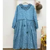 Casual Dresses Autumn Sweet Mori Girl Eyelet Lace Hollow Out Long Sleeve Pullover Midi Dress Elastic Waist Elegant Vintage Cottage Core