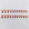 False Nails 24pcs Press On Aurora Wearable Medium Long Pink Rhinestones Fake