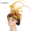 Bandane Durag Vintage Gold Sinamay Base Fascinator Copricapo Occasioni Veli da sposa rossi Accessori per capelli Piuma Millinery Cappello da cocktail MYQ010 230718