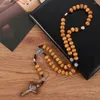 Anhänger Halsketten Perlen Holz Lesezeichen Bibel Religiöse Halskette Christlich Katholisches Kruzifix Kreuz Heilig mit Rosenkranz