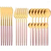 Dinnerware Sets Mint Gold 24Pcs Cutlery Set Matte Western Knives Flatware Fork Spoon Stainless Steel Silverware Kitchen Tableware