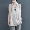 Ethnic Clothing 2023 National Sleeveless Vest Oriental Hanfu Shirt Crop Top Women Cotton Linen Jacquard Tank Tang Suit Camisole