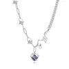 Pendant Necklaces Fashion Dark Blue Crystal Heart Necklace For Women Casual Pearl Clavicle Chunky Link Chains Colliers Charm Jewelry Gift