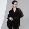 Stage Wear Loose Latin Dance Tops Women Black Mesh Long Sleeves Cardigan Adult Practice Clothes Rumba Sexy Shirt DNV18014