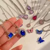 Hanger Kettingen Super Fairy Creative Gem Ketting Zoete Roze Hartvorm Vlinder Set Voor Vrouwen Meisjes Wedding Party Sieraden