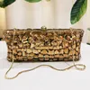 Evening Bags High Quality Gold Big Stone Evening Clutch Bag Luxury Full Glass Diamond Black Hard Box Wedding Party Metal Cellphone Purses 230719