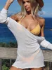 Basic Casual Dresses Sexy Solid White beach cover up sarong summer bikini cover ups pareo dress Mesh Backless Mini Dress 230718