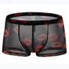 Onderbroek Sexy Heren Ondergoed Boxers Dunne Transparante Mesh Slipje Voor Man Ademend Laagbouw U Bolle Pouch Cueca Calzoncillo