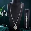 Pendanthalsband Godki Luxury 4st Flower Leaf Necklace Earring Set Dubai Wedding Jewelry Set Engagement Brincos Para As Mulheres 230718
