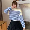 Vrouwen Truien Gestreepte Gebreide Trui Vrouwen O-hals Lange Mouwen Casual Koreaanse Truien Blauw Zwart Gebreide Vintage Harajuku Jumpers M011