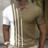 Mens Polos Polo Shirt Summer Stripe Short Sleeve Tshirt Casual Business Button Top Three Way Fashion Wear 230718