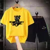 Herrspårar bär bomullskvinnor anime t-shirt set lyx shorts kostymer män överdimensionerade sommar mode tracksuit par streetwear kort