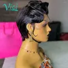 Frontal Bob Wig Loose Wave Pixie Cut Lace Front Human Hair Wigs Glueless Pre Plucked Remy 130% Density