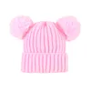 Calore del cappello di lana per bambini disegnato a doppia palla in tinta unita e cappello in maglia tinta unita per bambini DH059