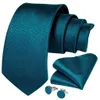 Bow Ties DiBanGu Mens Necktie Teal Green Blue Solid Design Silk Wedding Tie For Men Hanky Cufflinks Set Fashion Bussiness Party 230718