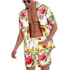 Agasalhos masculinos Moda Aloha camisa terno shorts de verão Treino 2 peças Impressão 3D luxo manga curta roupas casuais de praia flor 230718