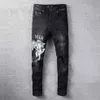 Designer-Herrenjeans Amirs Hosen Trend Amirs Street trendiges Engelsmuster schwarzes Loch elastische enge Jeans #817270Z