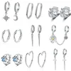 Hoopörhängen Huggie Meekcat 925 Sterling Silver Fashion CZ Zircon Star Moon Cross Heart Pendant For Women Jewelry Gift