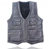 Hommes gilets 2023 automne hiver hommes mode en peau de mouton en cuir Gilet manteaux mâle col en v gilet hommes chaud polaire sans manches vestes D343