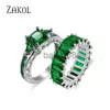 Band Ringen Zakol Mode Groene Zirconia Ringen Voor Vrouwen Geometrie Crystal Ring Party Vrouwelijke Sieraden J230719