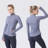 lu Женская куртка для йоги с длинными рукавами, однотонная молния сзади, спортивные куртки, формирующая талию, плотная одежда для фитнеса, спортивная одежда для женщин ll6198